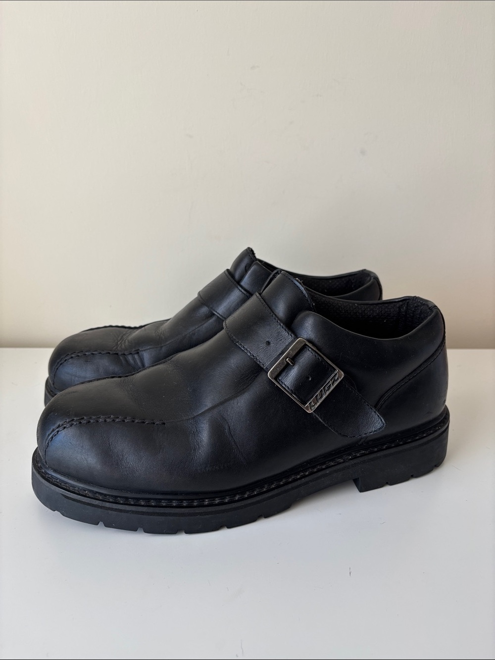 Lugz Men’s Black Leather Monk Strap Shoes Chunky Lug Sole US 9.5